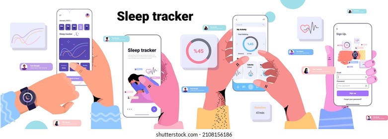 Menschen, die elektronisches Smart-Watch-App-Tracker auf Hand-Qualität und Quantitäts-Schlaf-Control-Konzept verwenden