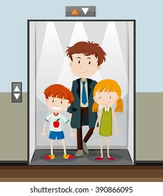 People Using Elevator Going Up Illustration