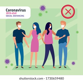 people using face mask for covid19 vector illustration design
