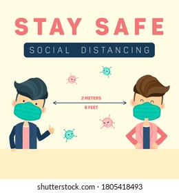 People using face mask and social distancing for covid19 can be use to make infographic