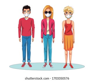 personas que utilizan el diseño de ilustración vectorial de caracteres de máscaras faciales