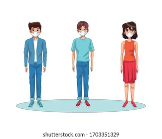 people using face masks characters vector illustration design
