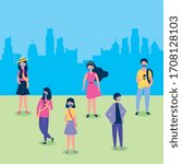 people using face masks for covid19 pandemic in the camp vector illustration design