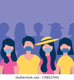 Menschen, die Gesichtsmasken für covid19-Pandemie-Vektorillustration verwenden