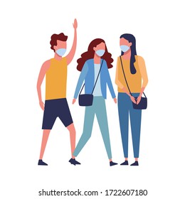 people using face masks for covid19 vector illustration design