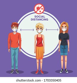 Menschen, die Gesichtsmasken mit Stopp covid19 Vektorillustration Illustration Design