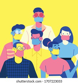 People using facemask for protection from Corona Virus (Covid-19), Concept of coronavirus quarantine vector illustration.