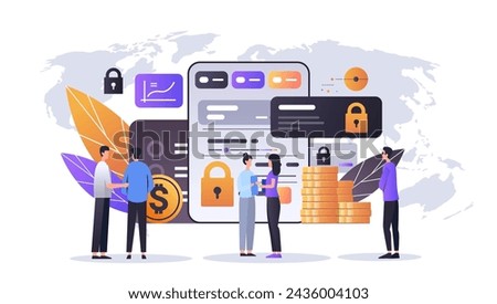 people using financial security money protection application reliability stability growth fintech business investment concept