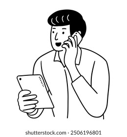 Personas usando gadget ilustración dibujada a mano