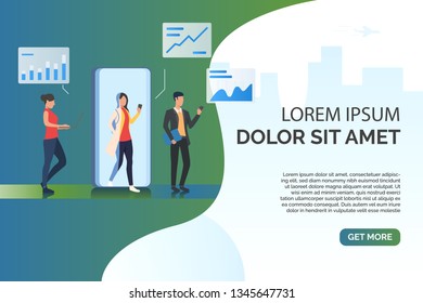 People using gadgets graphs vector illustration. Technologization, communication, networking. Technology concept. Creative design for layouts, web pages, banners