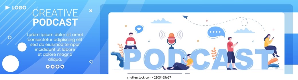 People Using Headset to Podcast Banner Template Flat Design Illustration Editable of Square Background for Social Media or Greeting Card