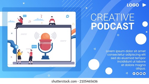 People Using Headset to Podcast Post Template Flat Design Illustration Editable of Square Background for Social Media or Greeting Card