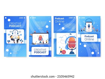 People Using Headset to Podcast Stories Template Flat Design Illustration Editable of Square Background for Social Media or Greeting Card