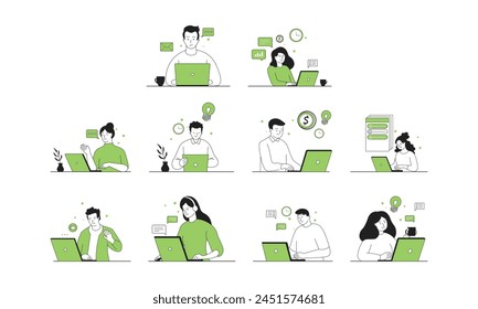 People Using Laptop Concept Set
