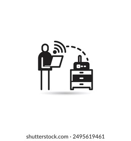 people using laptop connecting with router icon vector illustration