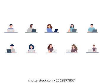 People Using Laptop Element Set