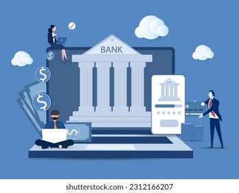 People using laptop and mobile smartphone for online banking and accounting,Mobile banking and online payment concept. Vector iliustration. 