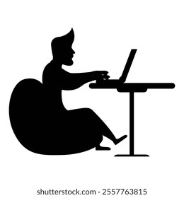 People Using Laptop Silhouettes Icon for Freelance and Remote Work Themes