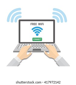 People using laptop with wifi