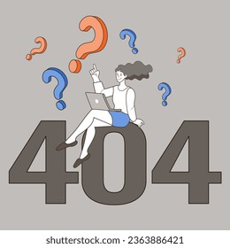 People using laptops having problems with website. Design template for web page with 404 error. Page not found. Small people repair the site with a problem. question marks. vector illustration.