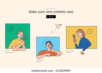 People using magnifying glass. Web Design Template Background Business Concept Vector Illustration 2
