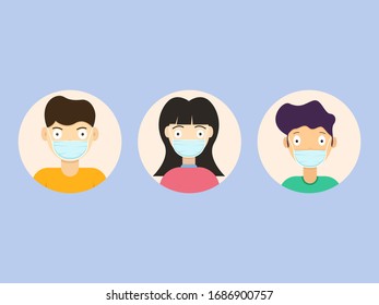 People using mask flat illustration, prevention of virus infection.