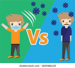 people using masks vs people not using masks vector illustration