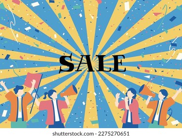 People using a megaphone to shout loudly for a sale