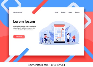 People using mobile app with city map for tracking. Men and women commuting with bike and phones. Vector illustration for city map, sport application, delivery service concept