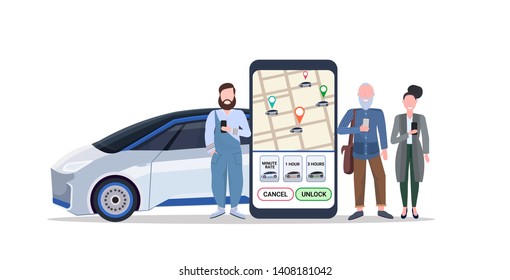 people using mobile app smartphone screen with gps map ordering taxi car sharing concept transportation carsharing service application horizontal full length