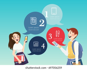 People using mobile and books with education icons