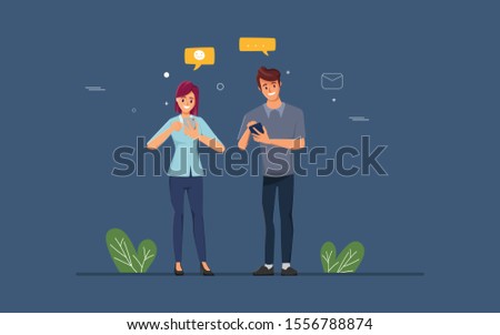 People using mobile phone for social media network communication background.