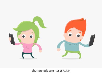 people using mobile phone , vector