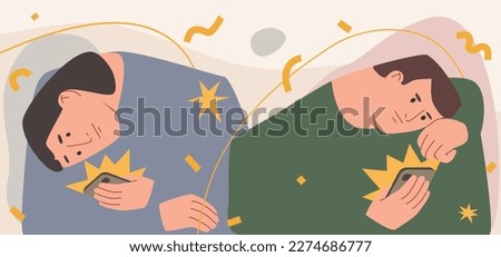 People using mobile phones, internet or social network. Internet, smartphone addiction concept. Hand drawn vector cartoon style illustration. 