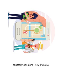 people using mobile smartphone and  see map to explorer cities and landscape. passenger for tour travel  - vector illustration