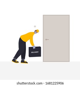 People using non contact delivery service medical face mask, avoid touch, keep distance to stay safe. Coronavirus epidemic pandemic vector illustration. Simple flat character quarantine instruction.