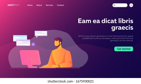 People using online apps set. Professionals using computers and cellphones for work or chat. Flat vector illustrations. Internet communication concept for banner, website design or landing web page