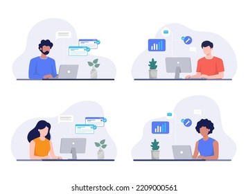 People using online apps set, multi device, bundle. Modern vector flat illustration.