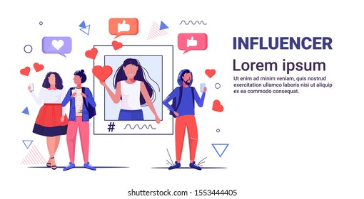 people using online mobile app social media network chat bubble communication concept mix race men women holding digital gadgets sketch full length horizontal copy space vector illustration