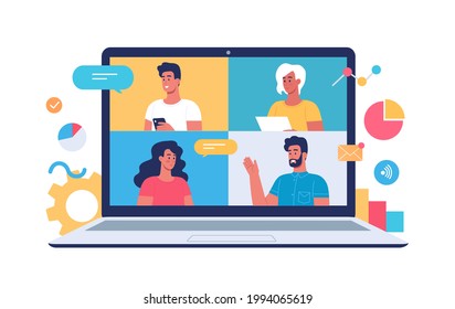 Personas que usan videochat en línea para comunicarse