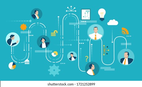 People using online wireless system connection global communication, making business, and control the projects. Social network communication in the global computer networks