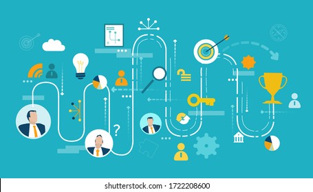 Personas que utilizan la conexión de sistema inalámbrico en línea, la comunicación global, hacer negocios y controlar los proyectos. Comunicación de redes sociales en redes informáticas globales
