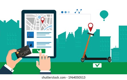 People using scooter rental in the city using your phone.
