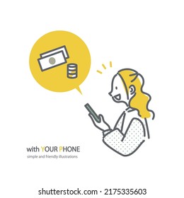 people using smart phone, simple  line illustration