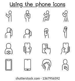 The people are using Smartphone icon set in thin lines style