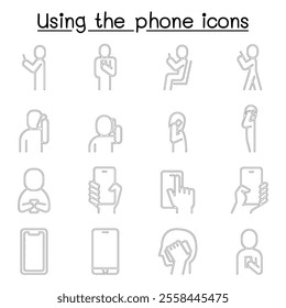 The people are using Smartphone icon set in thin lines style