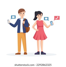 people using smartphone isolated vector illustration