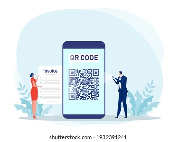 People Using a smartphone to pay with scan QR code concept Vector illustration.