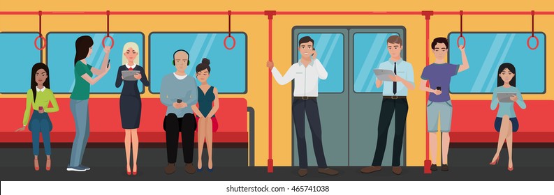 People Using Smartphone Phones In Subway Train Public Transport