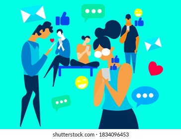 people using smartphone for sending posts and sharing them in social media.